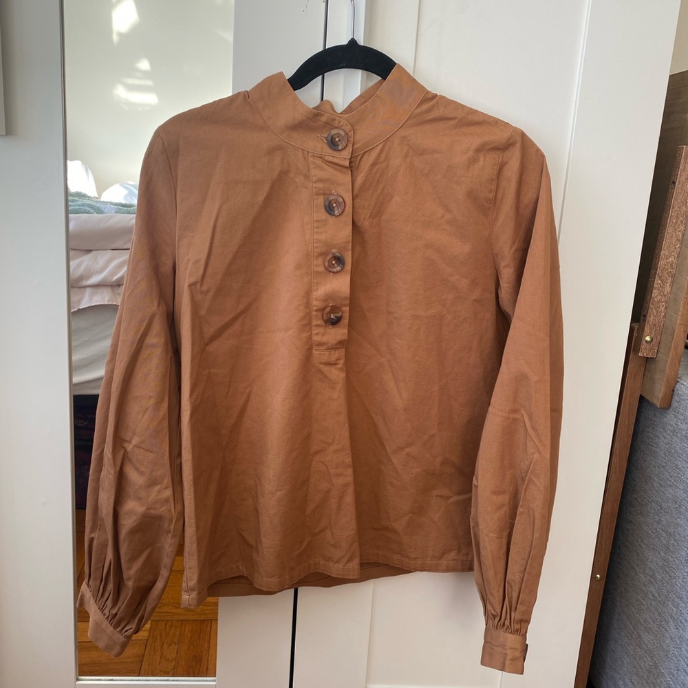 MINIMUM Kona Brown Button-Up Women’s Long Sleeve Shirt - Size 36 (Medium)